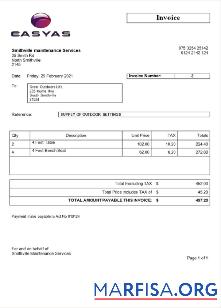 Blank USA Easyas Driver Training invoice download for verification